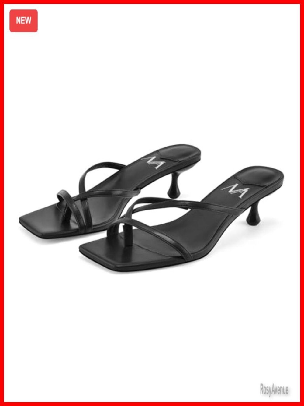 Faux Leather Square Toe Kitten Heel Thong Sandals Slip-On Summer Shoes